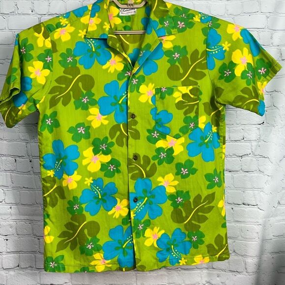 Vintage Kaikamahine Honolulu Green 60’s Tropical Hawaiian Floral Medium EUC - Picture 1 of 10